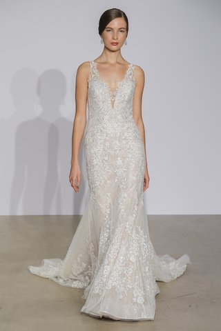 Look 11 by Justin Alexander justin-alexander-fall-2018-embroidered-fit-and-flare-gown-with-allover-lace
