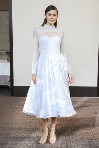 Look 5 by Gracy Accad gracy-accad-fall-2018-blue-hand-embroidered-chiffon-top-silk-satin-organza-floral-tea-length-skirt