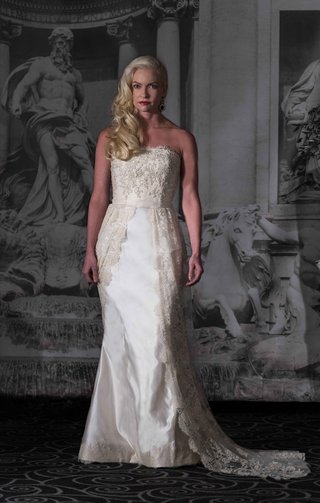 "Renata" by Sarah Jassir 2016 sarah-jassir-la-dolce-vita-2016-strapless-satin-wedding-dress-with-open-front-lace-overskirt-train