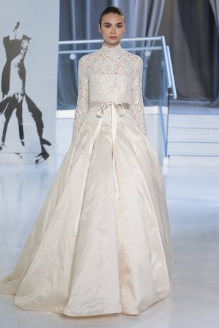 "Mira" by Peter Langner mira-by-peter-langner-spring-2018-full-a-line-ball-gown-silk-taffeta-cotton-lace-bodice-long-sleeves