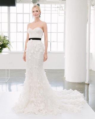 Strapless Gown, Floral Appliqués by Marchesa Bridal marchesa-bridal-spring-summer-2018-fitted-gown-sweetheart-neckline-sleek-black-belt-floral-appliques
