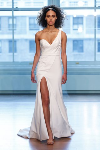 99039 by Justin Alexander 99039-by-justin-alexander-spring-2019-one-shoulder-fit-and-flare-with-asymmetric-pleats