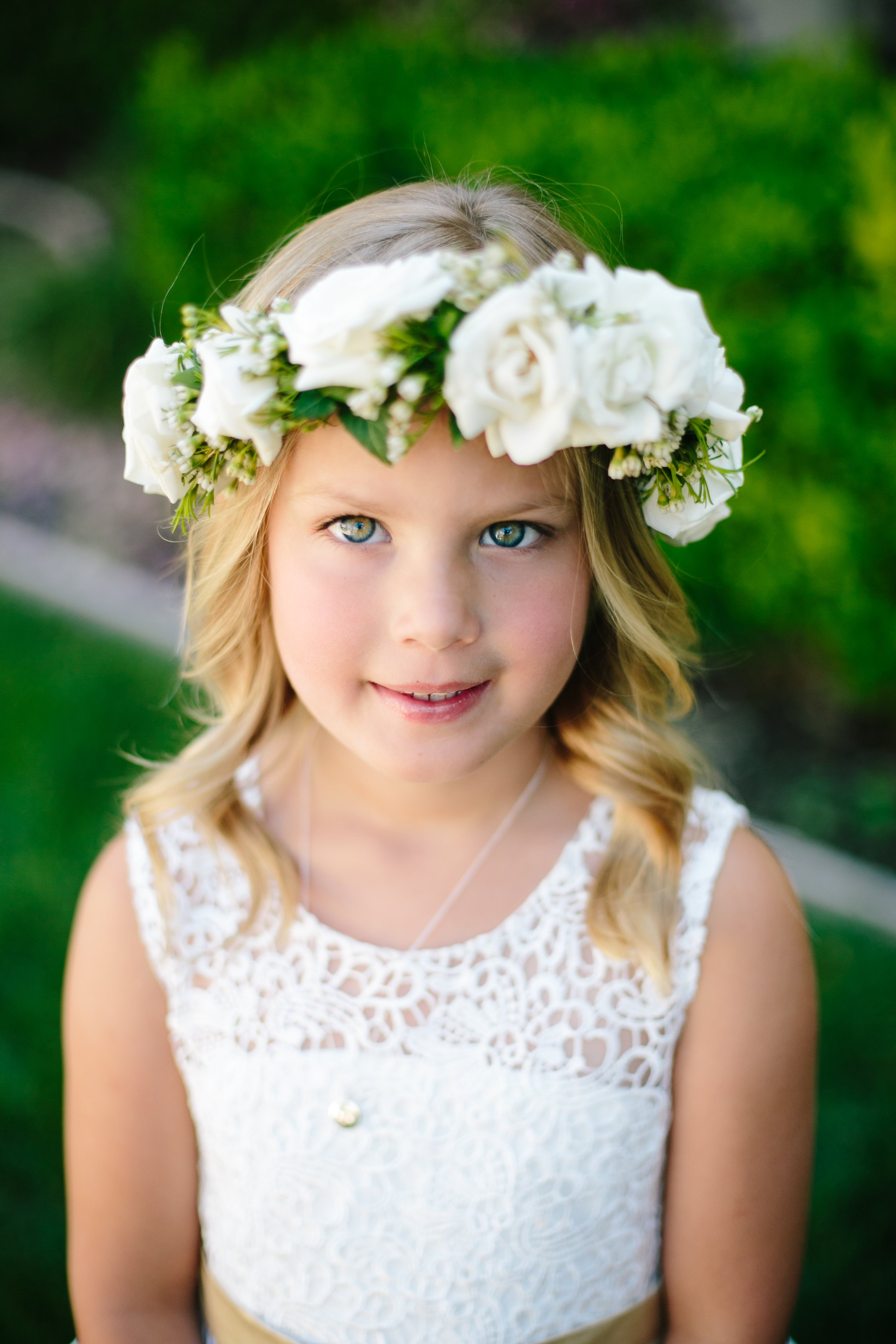 Flower Girl with Lace Dress and Floral Crown