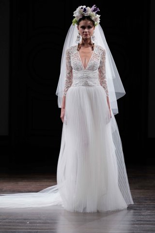 "Ancona" by Naeem Khan v-neck-three-quarter-sleeve-wedding-dress-by-naeem-khan-fall-2016