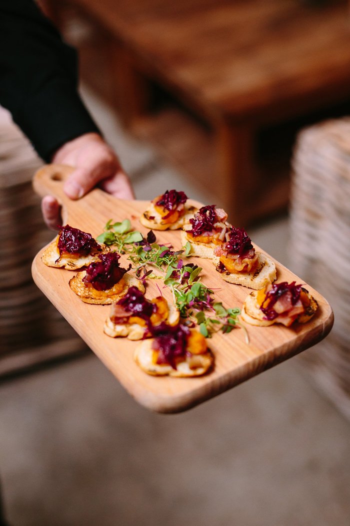 Butternut Squash Puree, Green, Bacon, Crostini