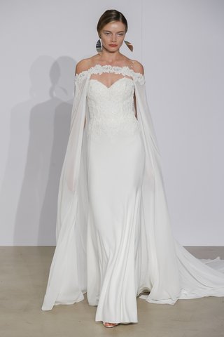 Look 14 by Justin Alexander justin-alexander-fall-2018-crepe-fit-and-flare-gown-with-chiffon-cape