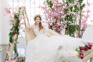 Illusion V-Neck Gown, Floral Appliqués by Marchesa Notte Bridal marchesa-notte-bridal-spring-summer-2018-flouncy-gown-v-neck-illusion-sleeves-skirt-floral-appliques
