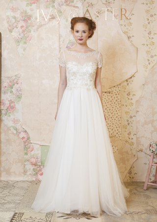 Ivy & Aster Spring 2016 Collection ivy-aster-short-sleeve-wedding-dress-with-sheer-neckline
