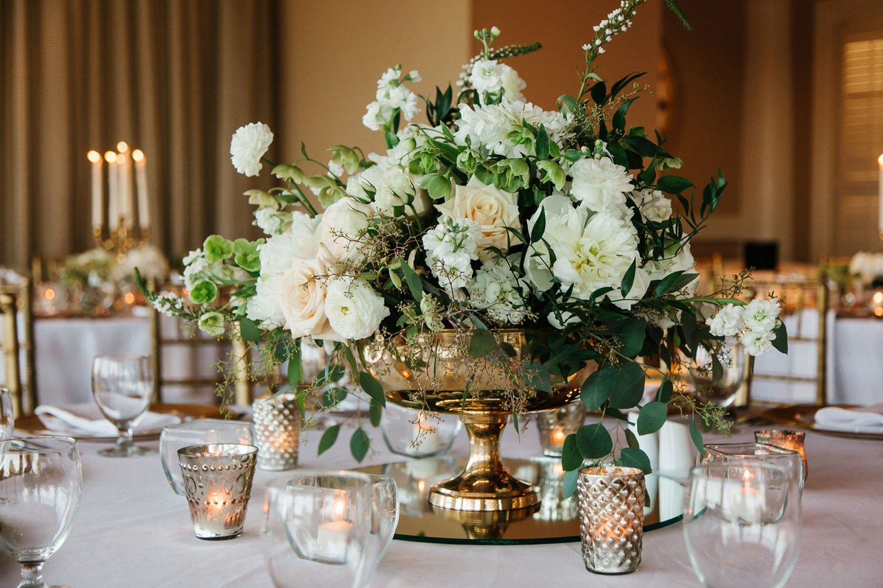 Gold Vase with Ivory Flowers