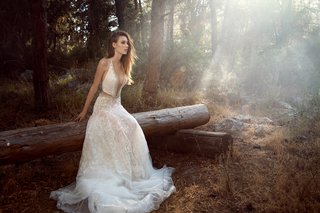 Halter Dress, Plunging Neckline, Side Cut Outs by GALA by Galia Lahav a-halter-dress-with-detailed-embellishments-a-tulle-skirt-plunging-neckline-and-side-cut-outs-by