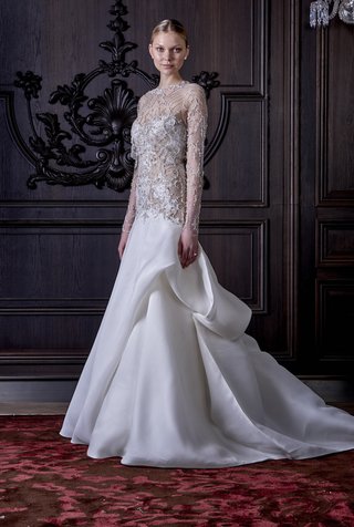 Monique Lhuillier Spring/Summer 2016 Collection fit-and-flare-gown-with-sheer-bodice-and-pick-up-skirt