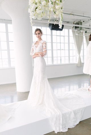 Look 13 by Marchesa Bridal FW18 marchesa-bridal-fall-2018-collection-wedding-dress-three-quarter-sleeve-lace-illusion-bridal-gown
