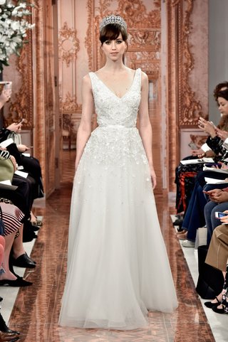 "Augusta" by THEIA augusta-by-theia-spring-2019-porcelain-ball-gown-lacquered-sequin-flowers-pearls-3d-tulle-leaves
