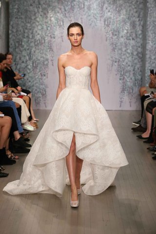 Look 1 by Monique Lhuillier Fall 2016 high-low-wedding-dress-with-corset-bodice-by-monique-lhuillier-fall-2016