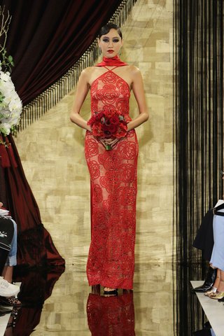 "Su" by THEIA Fall 2016 su-sheer-red-wedding-dress-with-embroidery-by-theia-fall-2016