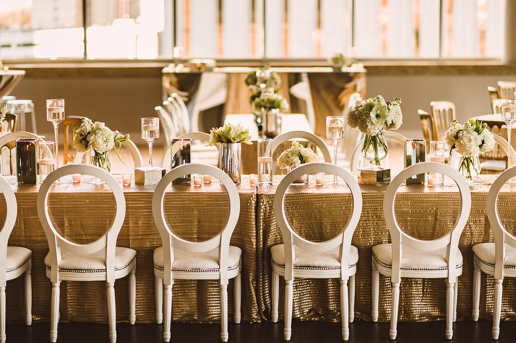 Reception Table with Mirrored Riser