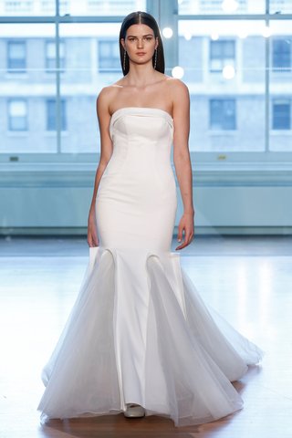 99041 by Justin Alexander 99041-by-justin-alexander-spring-2019-crepe-mermaid-gown-with-paneled-tulle-godets