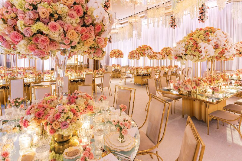 Pink, White, and Gold Wedding Reception