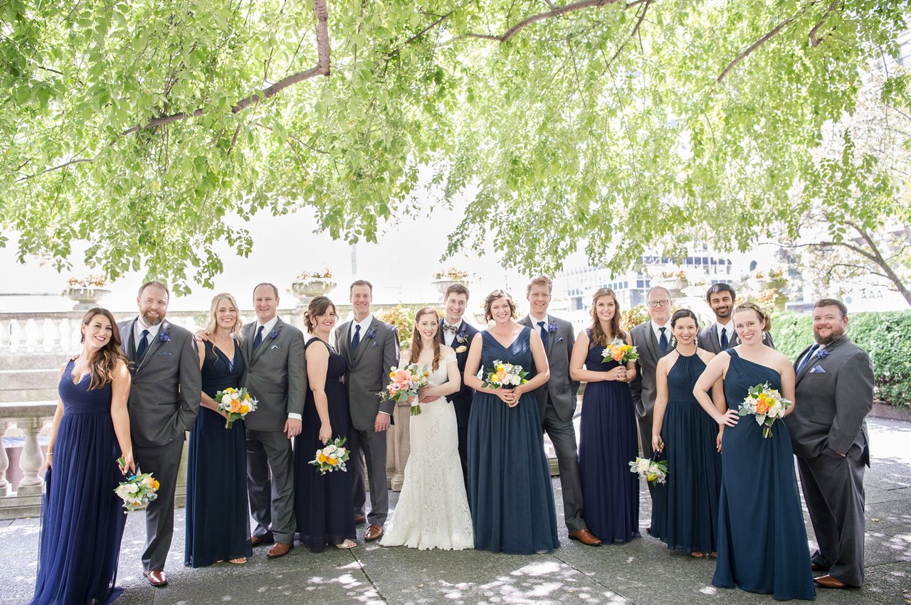navy blue bridesmaid dresses with groomsmen Wedding Party in Grey & Blue