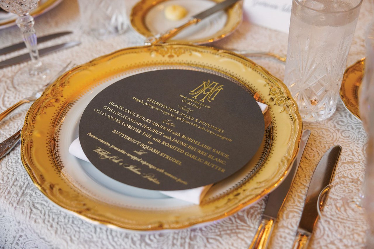 Round Wedding Menu on Charger Plate
