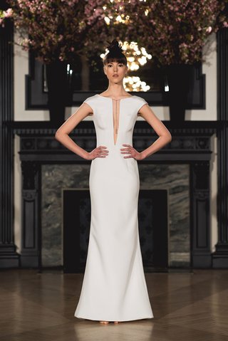"Emma" by Ines Di Santo ines-di-santo-spring-2019-bridal-collection-wedding-dress-emma-cap-sleeve-plunging-neckline-gown