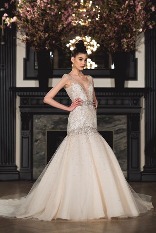 "Raquel" by Ines Di Santo ines-di-santo-spring-2019-bridal-collection-wedding-dress-raquel-illusion-v-neck-trumpet-mermaid