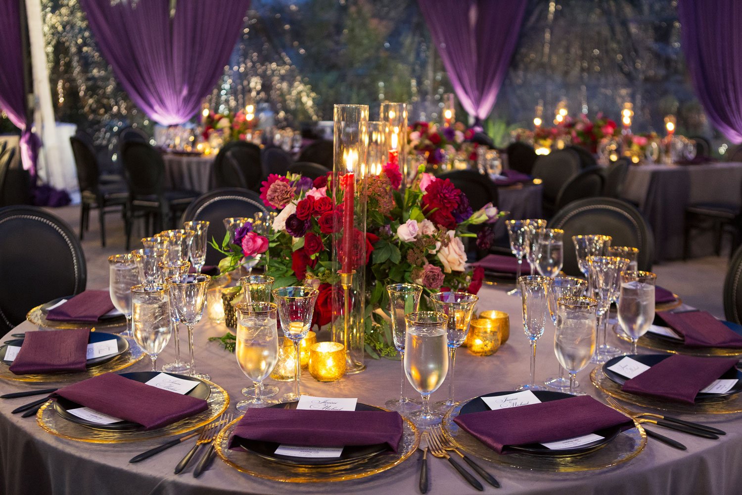 Candlelit JewelTone Reception Table