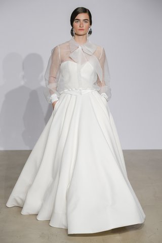 Look 5 by Justin Alexander justin-alexander-fall-2018-clean-crepe-sweetheart-ball-gown-with-sheer-blouse