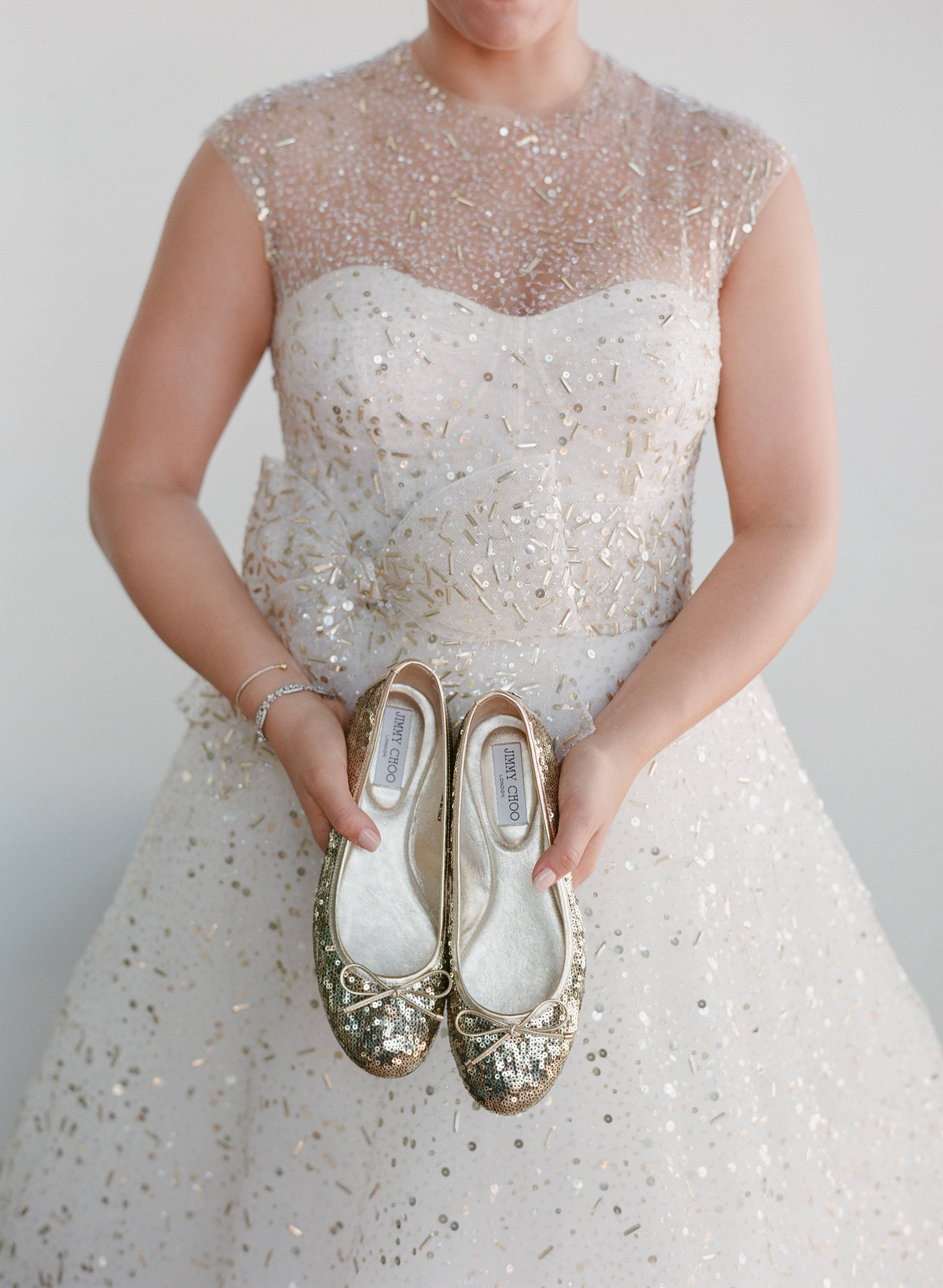 gold bridal flats