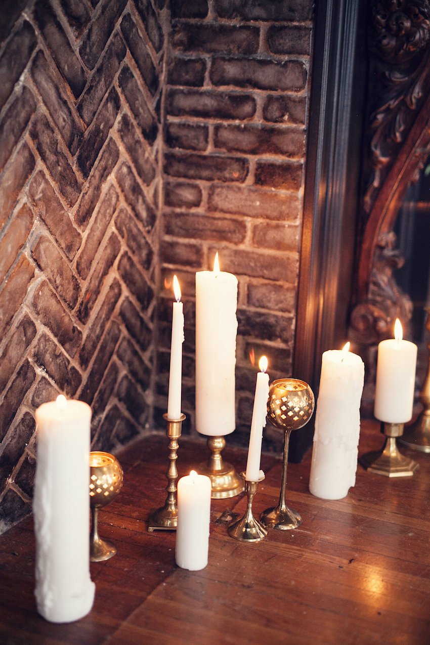 Pillar Candles in Fireplace