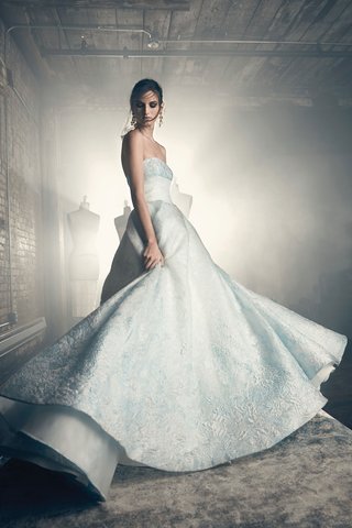 "Eliza" by Sareh Nouri sareh-nouri-fall-2018-wedding-dress-eliza-strapless-light-blue-wedding-dress-ball-gown-jacquard