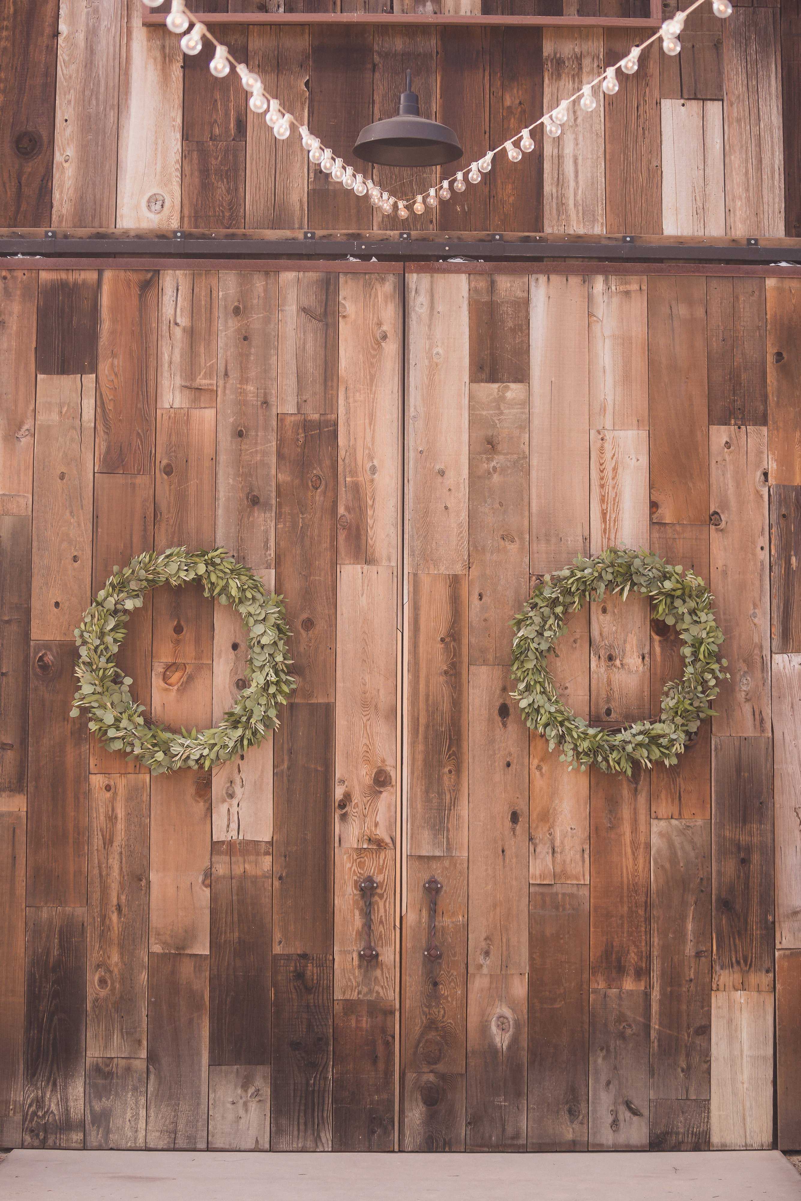Greenery Wreaths on Barn Doors