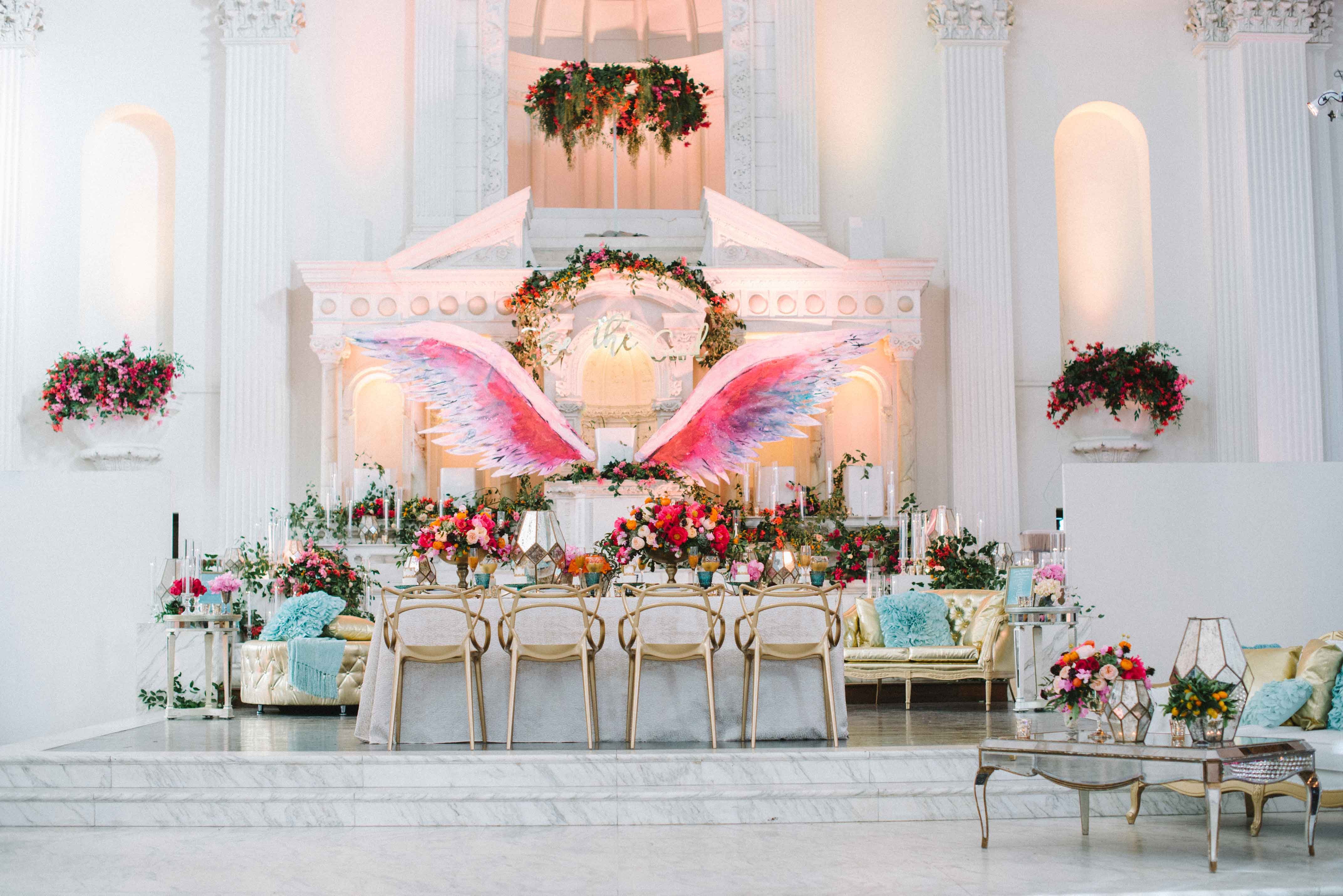 Reception Tablescape Featuring Painted Wings