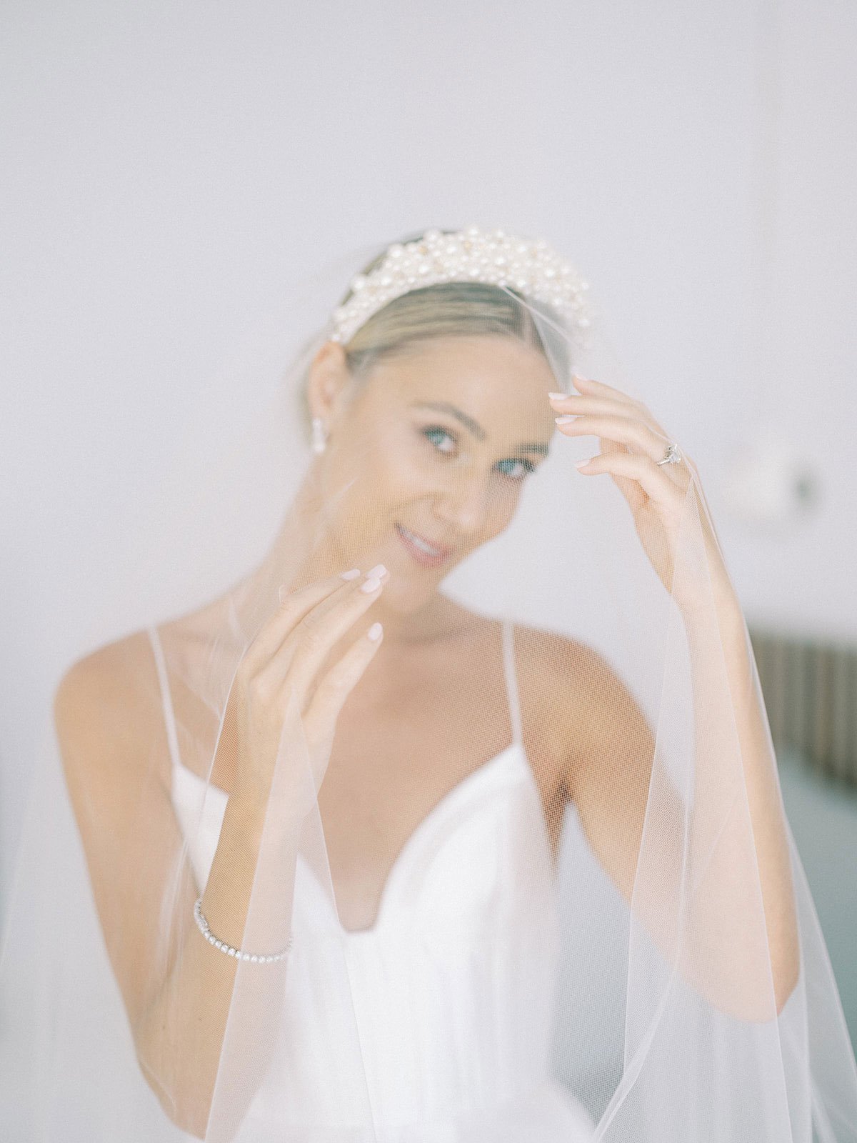 Blue Pearl Lace Bridal Veil Wedding Headpiece - Bridella BM42A-I main image 1