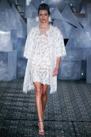 "Alice" by Mira Zwillinger mira-zwillinger-spring-2019-wedding-dress-alice-short-dress-with-flower-details-and-matching-coat