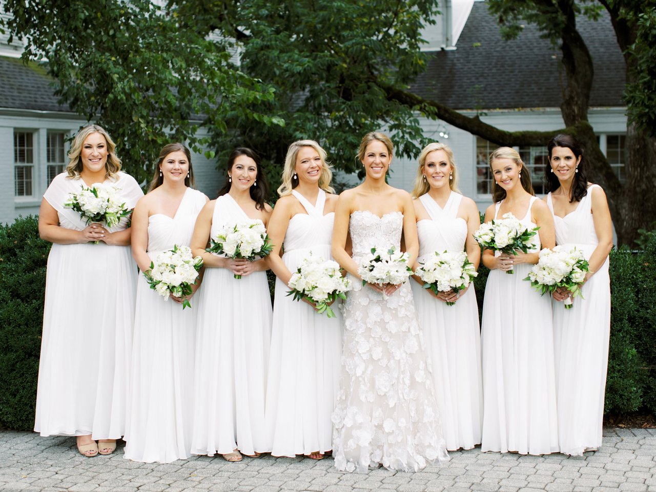 Bride and Bridesmaids in White Dresses