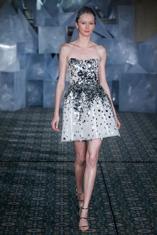 "Enly" by Mira Zwillinger mira-zwillinger-spring-2019-wedding-dress-enly-short-mini-dress-strapless-sparkle-mirror-sequins