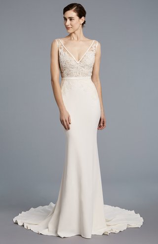 "Angelica" by Anne Barge anne-barge-spring-2018-collection-bridal-dress-v-neckline-outline-silk-bias-band-column-skirt