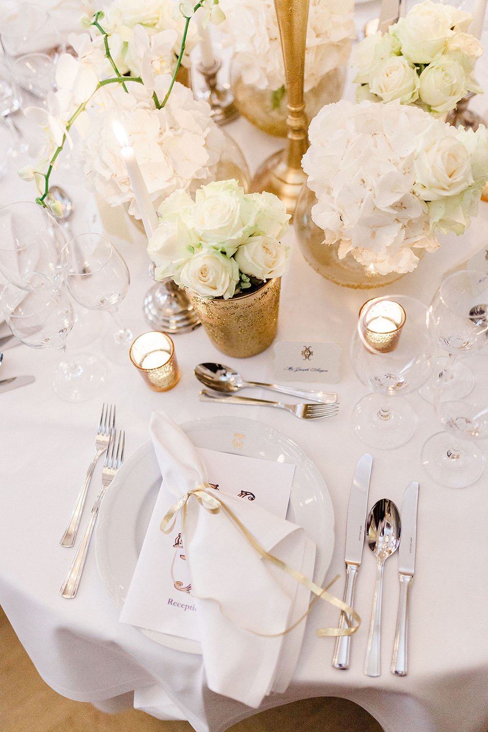 Place Setting with Gold Votives