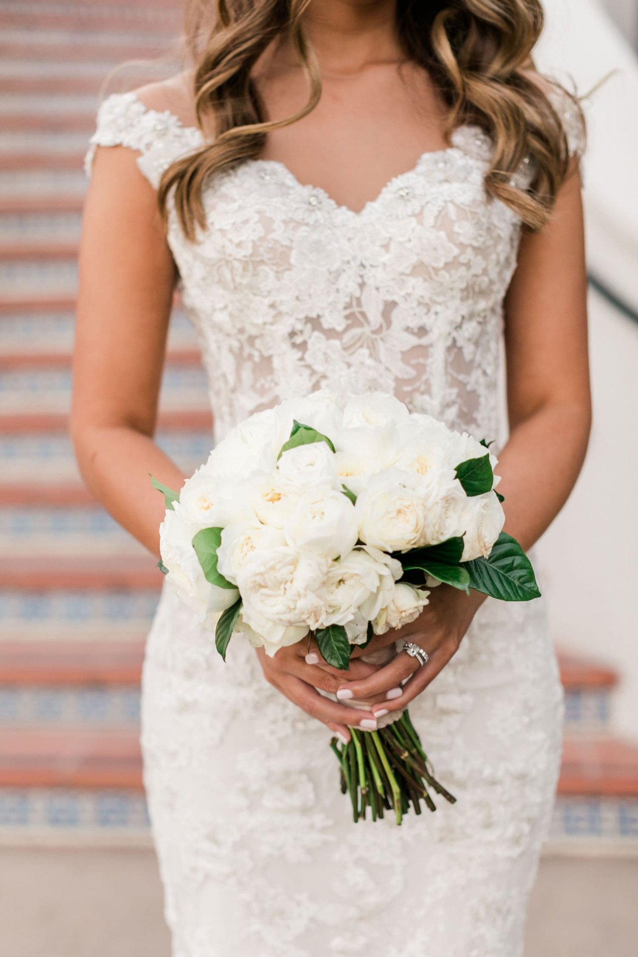 Bride with White Garden Rose Bouquet