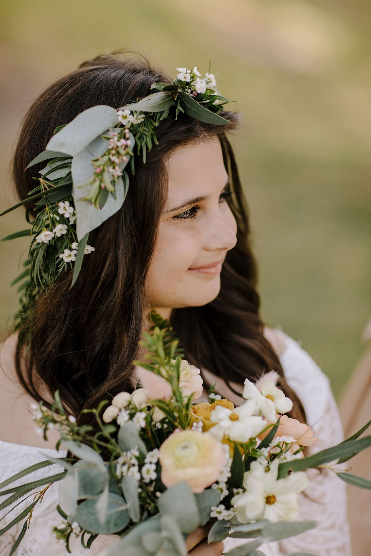 Flower Girl with Flower Crown & Bouquet