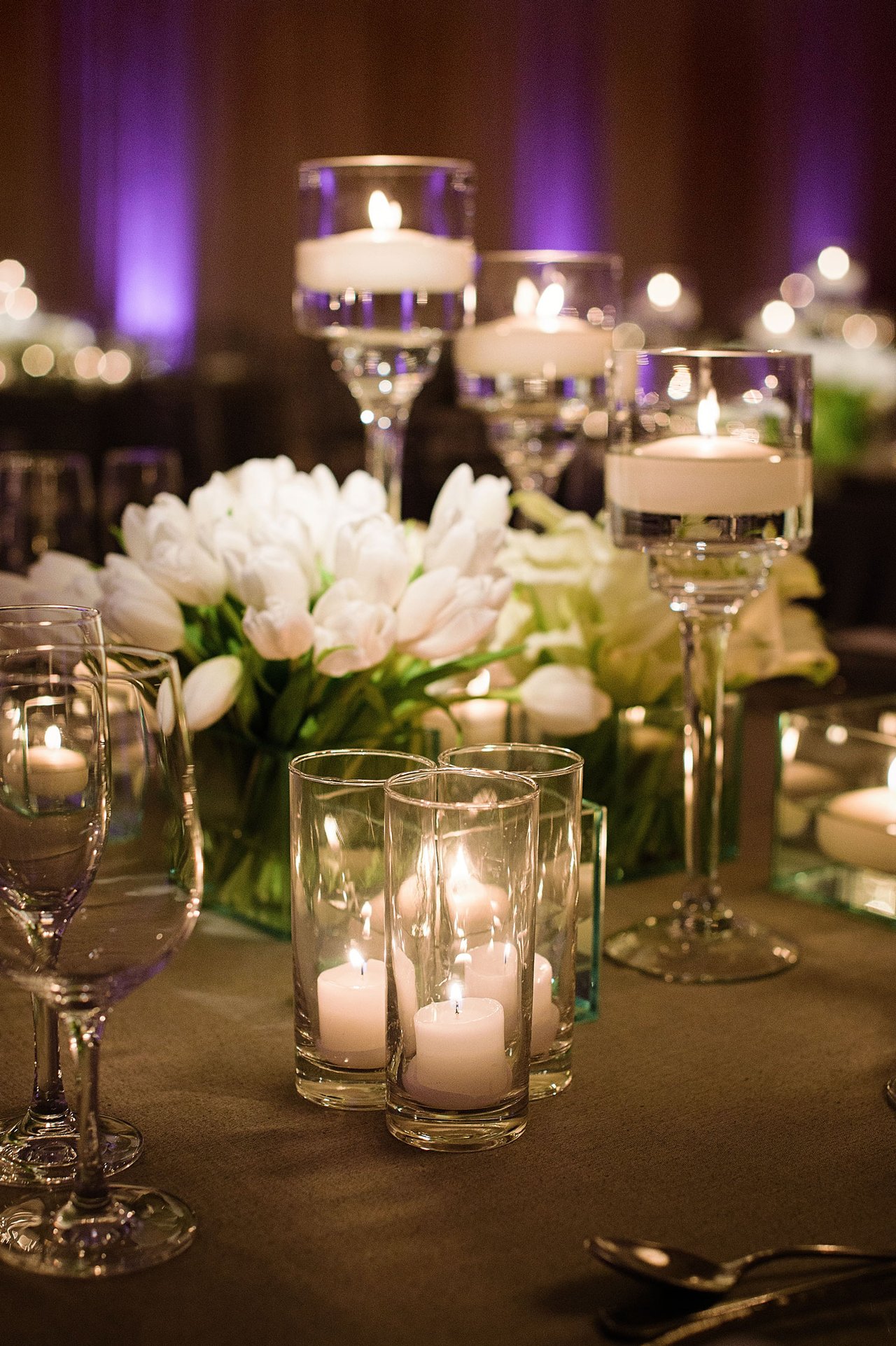 Tulips on Table with Grey Linens