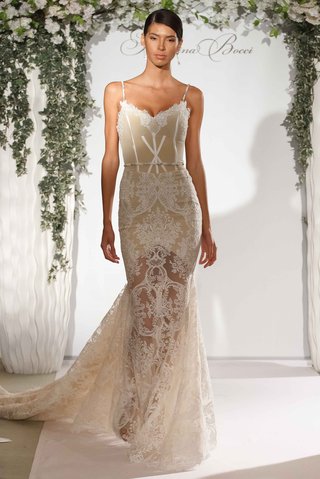 "Donna" by Katerina Bocci katerina-bocci-2017-bridal-collection-donna-wedding-dress-spaghetti-strap-mermaid-sheer-lace-skirt
