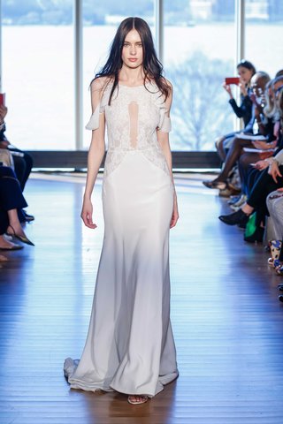 "Twiggy" by Rivini rivini-twiggy-wedding-dress-in-crepe-with-alencon-lace-and-chiffon-flutter-straps