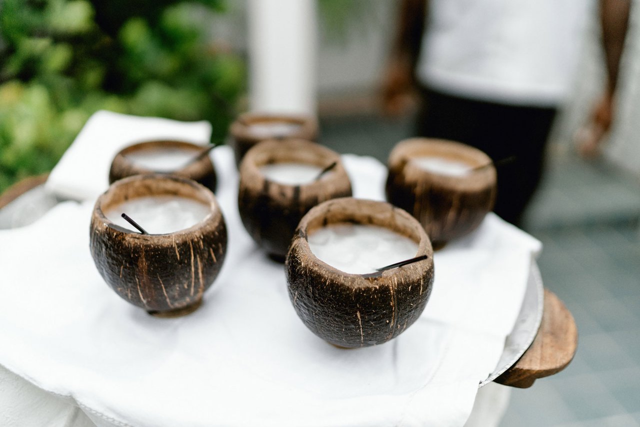 Shell Drinks Coconut Shell Drinks for Bahamas Wedding