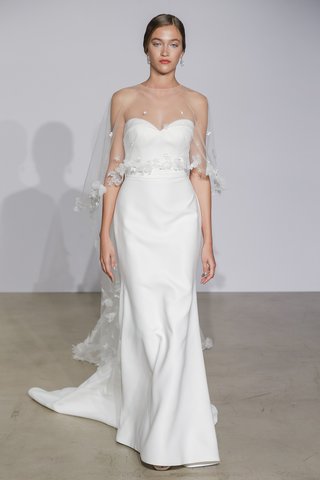 Look 7 by Justin Alexander justin-alexander-fall-2018-satin-fit-and-flare-gown-with-folded-neckline-sheer-cape