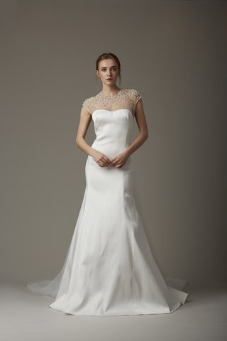 "The Sanctuary" Dress lela-rose-the-sanctuary-satin-wedding-dress-with-an-illusion-neckline-with-pearls