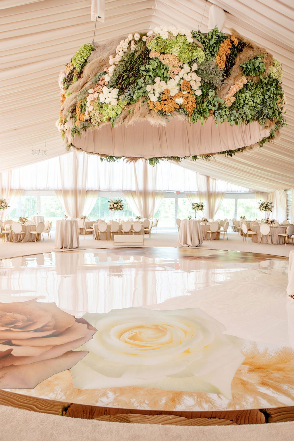 Floral Ceiling Installation Over Circle Dance Floor
