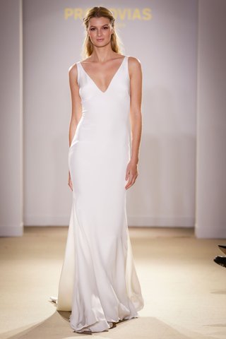V-Neck Gown by Pronovias 2019 atelier-pronovias-2019-bridal-collection-wedding-dresses-v-neck-silk-satin-gown-plain-dress