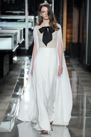 "French" by Reem Acra reem-acra-spring-2018-silk-georgette-gown-embroidered-bodice-split-cape-sleeve-bead-embroidery